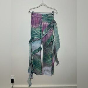PrettyLittleThing multi water print frill beach pants